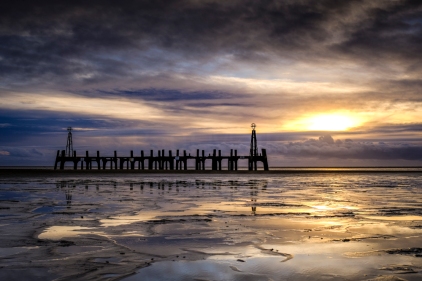 The remains of an old Landing Jetty on the beach at Lytham St Annes, nera Blackpool on the Fylde Coast.